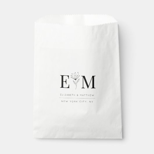 結婚のシックなモノグラムモダンの葉 フェイバーバッグ (正面)