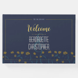 結婚のシックモダンエレガントシンプルブルーイエロー ゲストブック