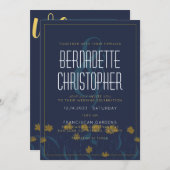 結婚のシックモダンエレガントシンプルブルーイエロー 招待状 (正面/裏面)