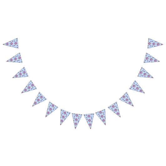 結婚のシャビーブルーパステルフラワーズフローラパーティー バンティングフラッグ (全)