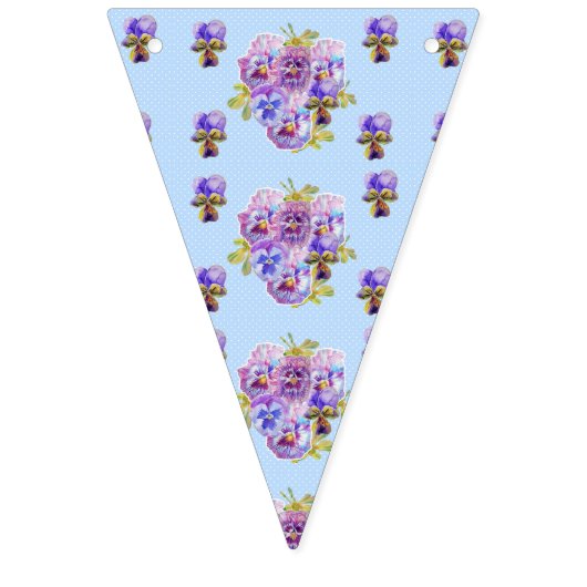 結婚のシャビーブルーパステルフラワーズフローラパーティー バンティングフラッグ (第1の旗)
