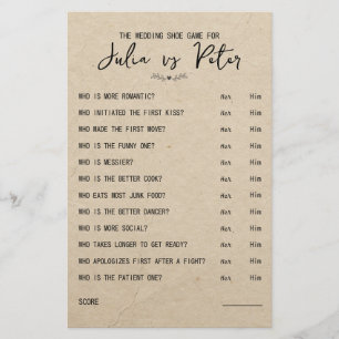 結婚のシューゲームの質問紙素朴紙