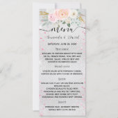 結婚のシルバーピンク花模様のメニューカード 招待状 (正面)