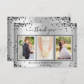 結婚のシルバーブラックグリッターフォトスクリプト サンキューカード (正面/裏面)