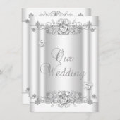結婚のシルバーホワイトダイヤモンドハート 招待状 (正面/裏面)