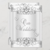 結婚のシルバーホワイトダイヤモンドハート 招待状 (正面/裏面)