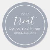 結婚のシンプルほこりっぽい青い書道台本の扱い ラウンドシール (正面)