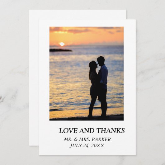 結婚のシンプルエレガント文字と画像 サンキューカード (正面/裏面)