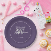 結婚のシンプルシッエレガントクダスティパープルモノグラム ペーパープレート (パーティー)