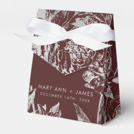 結婚のシンプルフローラモダンシルバー・ブルゴーニュ フェイバーボックス