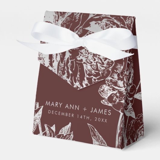 結婚のシンプルフローラモダンシルバー・ブルゴーニュ フェイバーボックス (正面サイド)