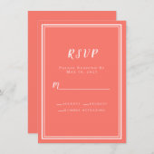 結婚のシンプルミニマルモダンリストコーラルホワイトRSVP (正面/裏面)