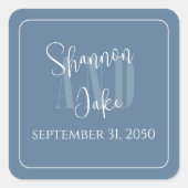 結婚のシンプルミニマル青モダン青 スクエアシール (正面)