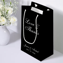 結婚のシンプル黒い恋と書感謝してい道 スモールペーパーバッグ
