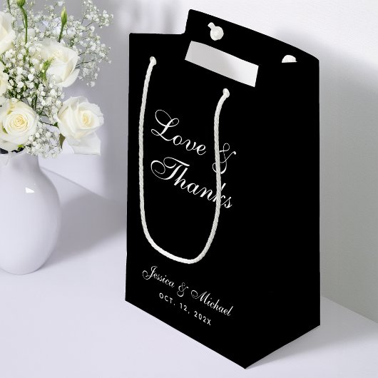 結婚のシンプル黒い恋と書感謝してい道 スモールペーパーバッグ
