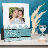 結婚のシ婚約したック・シェブロンモダン パーソナライズされた フォトプラーク (側面)