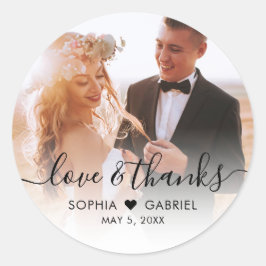 結婚のスクリプエレガントトハート写真ありがとう ラウンドシール