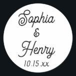 結婚のスクリプエレガントトモダンタイポグラフィブラック ラウンドシール<br><div class="desc">これらのエレガントスクリプモダントタイポグラフィの白黒のシールは、あなたのイベントに最適結婚である！新郎新婦の名前と日付でパーソナライズ結婚する。背景色は好みに合わせて変更できる。</div>