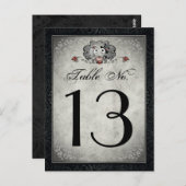 結婚のスケルトンの黒いグレーとハートのテーブル番号 ポストカード (正面/裏面)