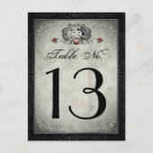 結婚のスケルトンの黒いグレーとハートのテーブル番号 ポストカード (正面)