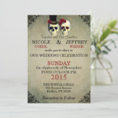 結婚のスケルトン新郎新婦スカル招待状 招待状 (スタンド正面)