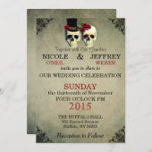 結婚のスケルトン新郎新婦スカル招待状 招待状 (正面/裏面)