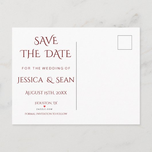 結婚のスタイリッシュリングや輪、Ruby Redとグリッター結婚の 案内ポストカード (裏面)