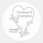 結婚のステッカー銀ハート蝶 ラウンドシール (正面)