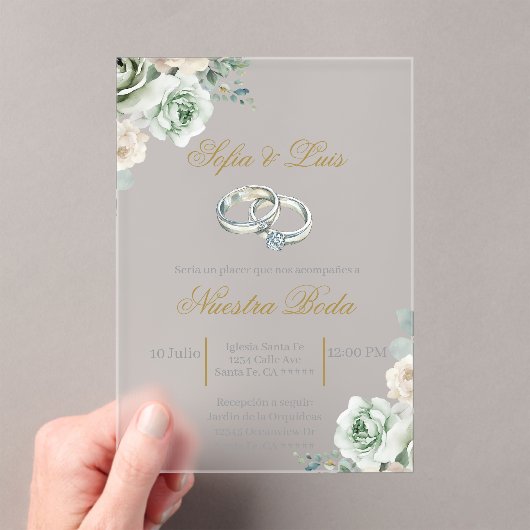 結婚のスペインの環結婚は アクリル招待状 (インサイチュ (ポータブル))