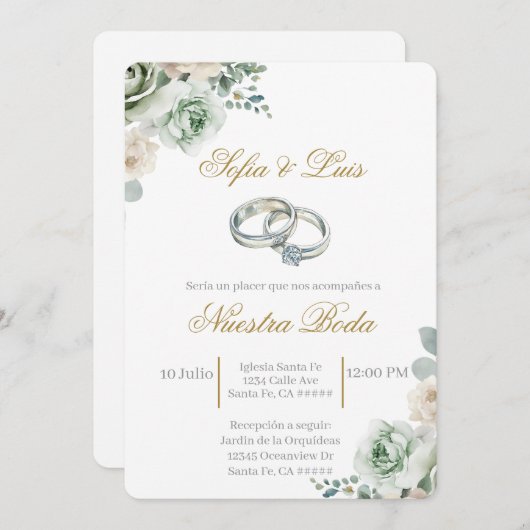 結婚のスペインの環結婚は 招待状 (正面/裏面)