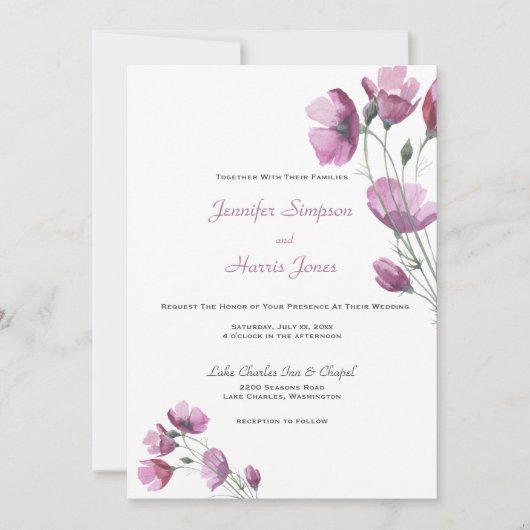 結婚のソフトパープルプティートサマーフローラ 招待状 (正面)