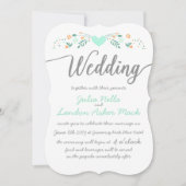 結婚のタイポグラフィフォークアートフローラ結婚式の誘い 招待状 (正面)