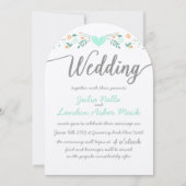 結婚のタイポグラフィフォークアートフローラ結婚式の誘い 招待状 (正面)