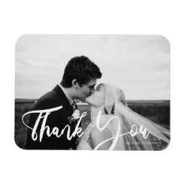 結婚のタイポグラフィ3 Black & White Photo Thank You マグネット