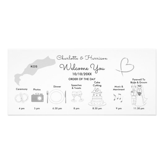 結婚のタイムラインプログラムかわいいKosの行き先 ラックカード (正面)