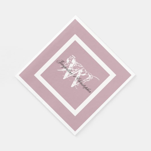 結婚のダスティピンクエレガントモノグラム+ネーム紙 スタンダードランチョンナプキン (角)