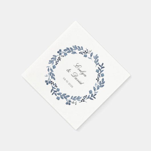 結婚のダスティブルーウォーターの色の名前と日付ナプキン スタンダードカクテルナプキン (角)