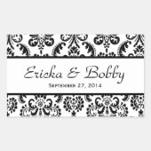 結婚のダマスク白黒V02 長方形シール (正面)