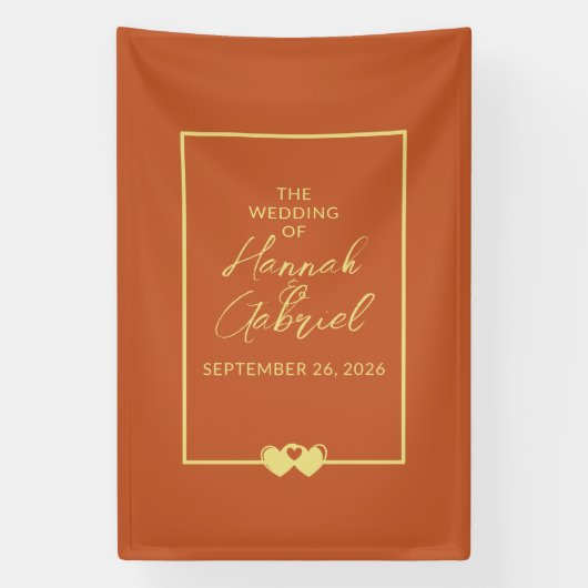 結婚のテラコッタと金ゴールド 横断幕 (縦)