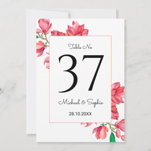結婚のテーブル番号ピンク白フローラ (裏面)