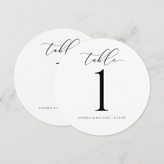 結婚のテーブル番号ラウンド – Luxury Script (正面/裏面)