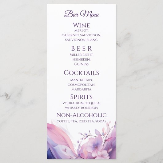 結婚のディナーとバーのメニューさくらんぼ メニュー (裏面)