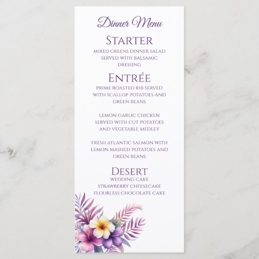 結婚のディナーとバーメニュー – アイランドロマンス メニュー (正面)