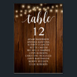 結婚のディナー素朴席 テーブルナンバー<br><div class="desc">のディナ結婚ーゲストシーティングテーブルチャートカードモダン、スクリプ素朴ト、ストリングライト、コテージのダークウッド背景あなたのディナーのゲスト名とテーブルの番号と文字。</div>