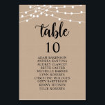結婚のディナー素朴席 テーブルナンバー<br><div class="desc">のディナ結婚ーゲスト着席テーブルチャートカードモダン素朴、スクリプト、文字列ライト、茶色のクラフト背景カスタマイズ文字と削除/またはあなたの結婚式のパーティーのテーマで記入。</div>