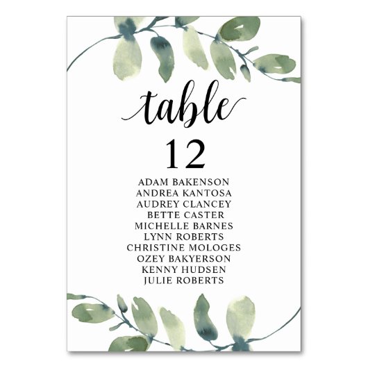 結婚のディナー、ユーカリ客席チャート テーブルナンバー (正面)