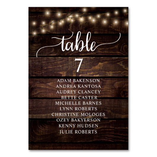 結婚のディナー、木素朴のゲストのシーティングチャート テーブルナンバー (正面)