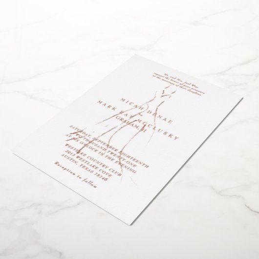 結婚のドレスブライド親の結婚バラ金ゴールド 箔招待状 (回転した状態)