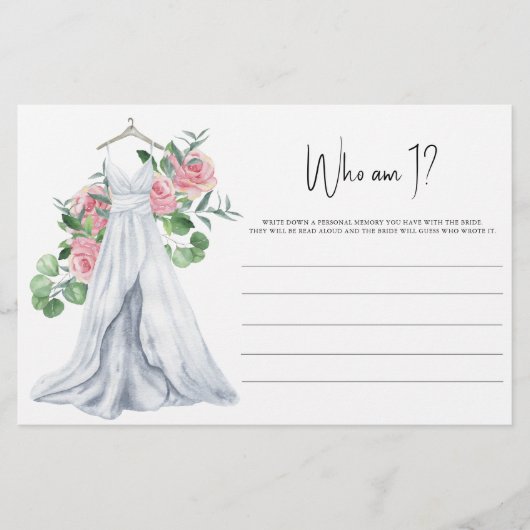 結婚のドレス – 私は誰ブライダルシャワーゲーム 便箋 (正面)