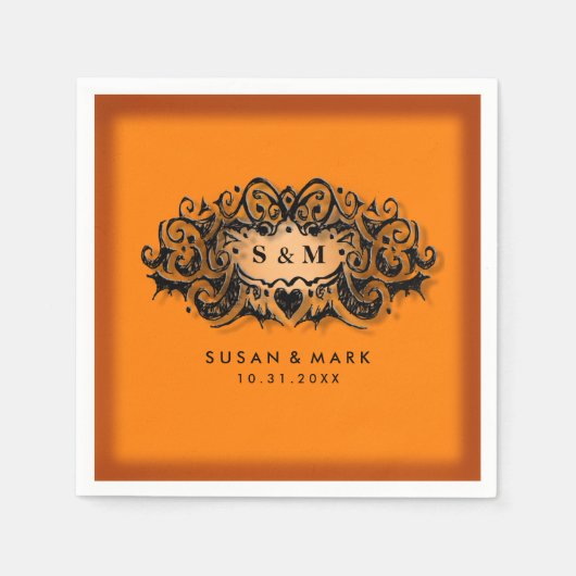 結婚のナプキン – ハロウィンオレンジ&ブラック スタンダードカクテルナプキン (正面)